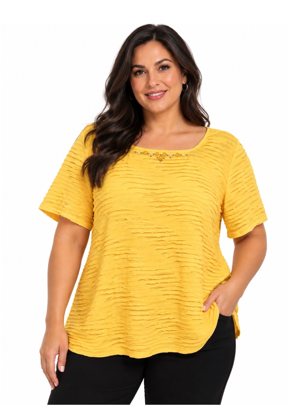Alfred Dunner Yellow Short Scoop Neck Top